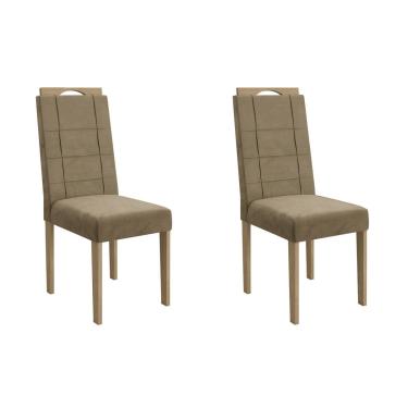 Imagem de Cadeira de Cozinha Flora 2CAD150 Madeirado Kit 2 Un Carvalho/Suede Bege - Kappesberg