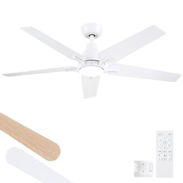 Imagem de putroad Ventiladores De Teto De 52 Polegadas Com Luzes E Controle Remoto, Ventilador De Teto Branco, Ventilador De Teto Moderno De 5 Pás Para Quarto, Sala De Estar, Sala De Jantar, Pátio, Regulável