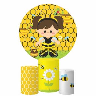 Imagem de Kit Painel Redondo + Trio Capa Cilindro Menina Abelhinha - Decorando e