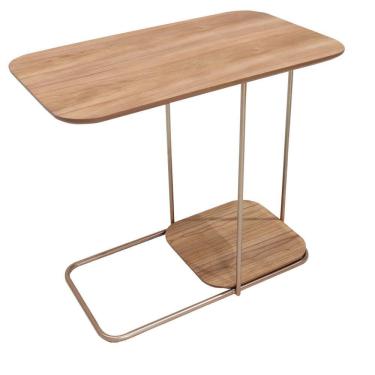 Imagem de Mesa Apoio Lateral Lógica Nacional Móveis 70cm (largura) Lateral Madeira Cor Pinhão Base Metal Cobre