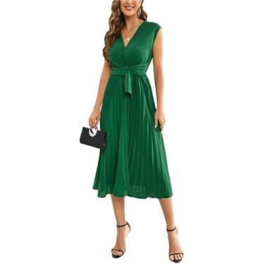 Imagem de Vestido de noite com decote em V A-Line Flare plissado para convidados