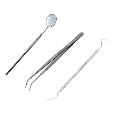 Imagem de Kit Clínico Odontológico Profissional, 3 Peças com Pinça Clínica, Sonda Exploradora Nº 5, Espelho Bucal Nº 5 com Cabo Plástico para Exame e Procedimentos