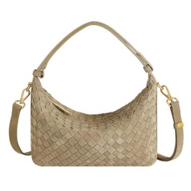 Imagem de Bolsa feminina de couro de camurça, bolsa de tecido de couro, pequena bolsa clutch de camurça, bolsa axila, alça superior, Verde claro - com alça