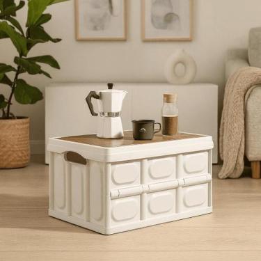 Imagem de Caixa organizadora dobrável mesa portátil empilhável bege - Genérica