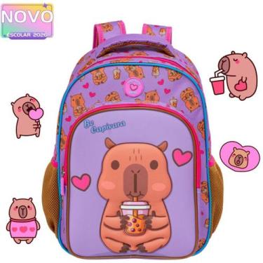 Imagem de Mochila Infantil Costas 3D Capivara Alto Relevo Tamanho Grande Escolar
