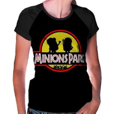 Imagem de Camiseta Raglan Baby Look Minions Jurassic Park Ref:712 - smoke, Preto
