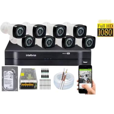 Imagem de Kit 8 Cameras Segurança 1080 Full Hd Dvr Intelbras 8ch mhdx Alta Resolução c/ Acessórios