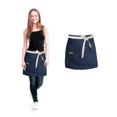 Imagem de Avental Cintura Jeans Azul Algodao Cafeteria Bar Vegano 10un