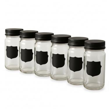 Imagem de Kit 6 Potes de Vidro Herméticos 100ml com Tampa Preta Para Temperos Premium