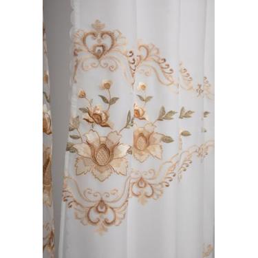 Imagem de Cortina Para Sala Quarto Bordado Indiano Luxo Com Forro (Bege, Único, Dourada)