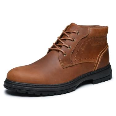 Imagem de Chukka Botas masculinas casuais botas de motocicleta combate até o tornozelo botas pretas, Amarelo, marrom, 44