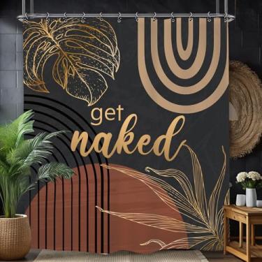 Imagem de Yookeb Cortina de chuveiro abstrata de banheiro de meados do século 152 cm por 188 cm minimalista, estética, moderna, contemporânea, escura, tecido de poliéster, 12 ganchos de plástico, à prova d'água