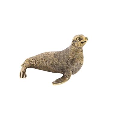 Imagem de Estátua em miniatura de leão marinho de latão, modelo de leão marinho de metal escultura de mesa ornamento de peso de papel para casa bonsai micro acessórios de decoração de paisagem