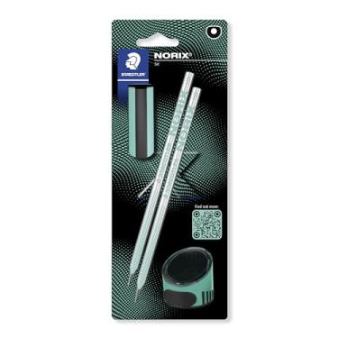 Imagem de STAEDTLER Lápis de Escrever NORIX 181 SBK2-3 – Kit com 2 Lápis, Apontador e Borracha, Design X‑treme Antideslizante, Madeira Reutilizada, Conforto e Estilo para Escrever