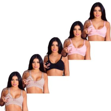 Imagem de Kit 5 Sutiãs de Amamentação Cotton Gestante Pós-Parto Confortável Prát