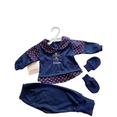 Imagem de Kit Pagão Bordado Mijão Pé Resvesivel e Luvas 3 Peças Malha Pv Hipoale