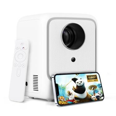 Imagem de 【Keystone automático】Mini projetor portátil suporta 1080p, projetor de vídeo WiFi Bluetooth, 10.000 lúmens, projetor externo Heyup Boxe Lite para IOS/Android/HDMI/TV Stick/PS5/USB, branco