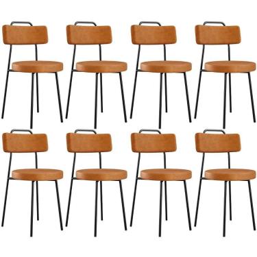 Imagem de Kit 8 Cadeiras Decorativas Estofada Para Sala De Jantar Barcelona L02 Couríssimo Canela - Lyam Decor