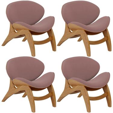 Imagem de Kit 4 Poltronas Decorativa Orgânica Sala Living Kadosh L02 Suede Rosê - Lyam Decor