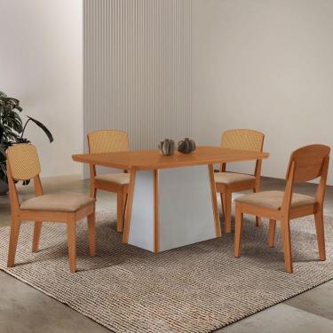 Imagem de Mesa Jantar Diane 120cm Tampo Mdf Lam 4 Cadeiras Copper Pre Moderna Turim 07 Naturale Off White