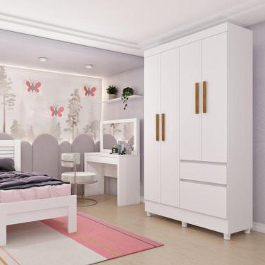 Imagem de Guarda Roupa Solteiro Com Pés 4 Portas 2 Gavetas - Oregon-neve - Tcil Móveis