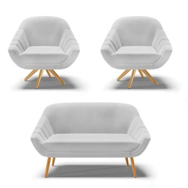 Imagem de Kit 1 Namoradeira E 2 Poltronas Giratória Linho Cinza A05