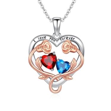 Imagem de WYDDO Colar de pedra do mês de nascimento para mulheres, mãe, colar com pingente de coração, joia de pedra de nascimento da família das mães, colar de flor rosa de aniversário para mãe, presente de