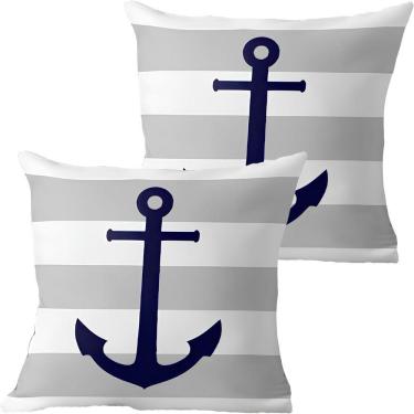 Imagem de Kit 2 Capas De Almofadas Azul âncora Navegação Marítima