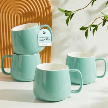 Imagem de Teocera Conjunto de 4 canecas de café de cerâmica de 473 ml – Copos de café com leite empilháveis, micro-ondas, lava-louças e forno – Ideal para café, cappuccino, chocolate quente, presentes de