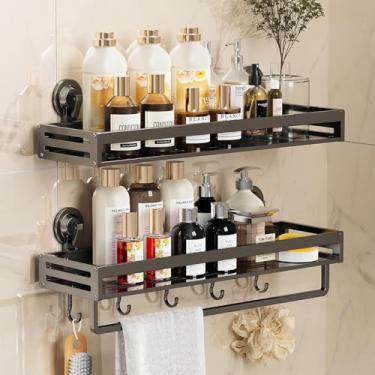 Imagem de CIBOTIES Suporte de chuveiro com ventosa, 30 cm, 2 unidades, prateleira de chuveiro com ganchos sem perfuração, organizador de banheiro à prova de ferrugem