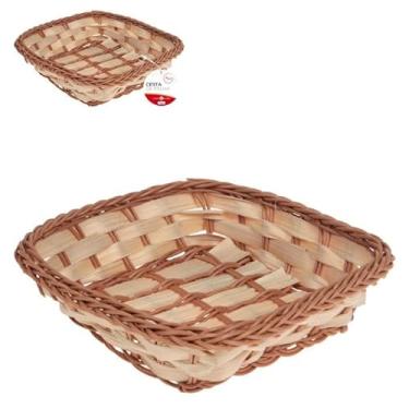 Imagem de Cesta Quadrada Artesanal de Palha Natural, 18,5x5,5x17,3cm, para Armazenamento de Pães