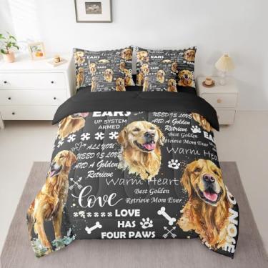 Imagem de Golden Retriever Conjunto de cama solteiro para crianças, meninos, meninas, cachorro, cama em uma bolsa, conjunto de edredom fofo, 7 peças, decoração de quarto para amantes de cães, edredom com