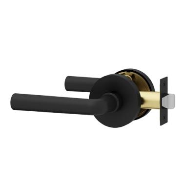 Imagem de Okun Arc 1 pacote com maçanetas de porta de passagem em preto fosco – Alças interiores reversíveis sem travamento com design elegante de montagem oculta para corredores e armários