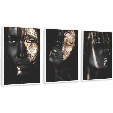 Imagem de Quadro Decorativo Mulher Negra Maquiagem Com Moldura Branco