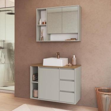 Imagem de Conjunto para Banheiro Gabinete Suspenso 80cm com Cuba e Espelheira Be