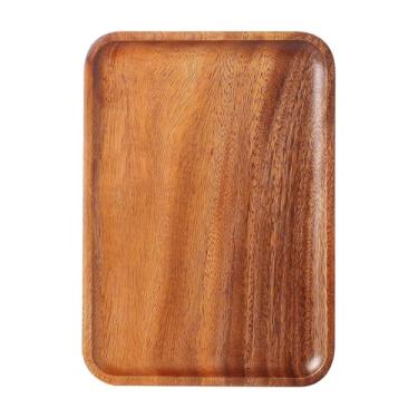 Imagem de Bandejas de madeira de acácia para homens e mulheres, tamanhos de 35,5 x 25,4 cm, bandeja de madeira de acácia para comer, comida, bandeja de cama grande de madeira, mesa de centro, otomana, decoração