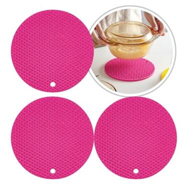Imagem de Descanso de Panela Silicone Suporte Apoio Protetor Mesa Redondo Silicone Flexível 17cm (Pink, 3 Peças)