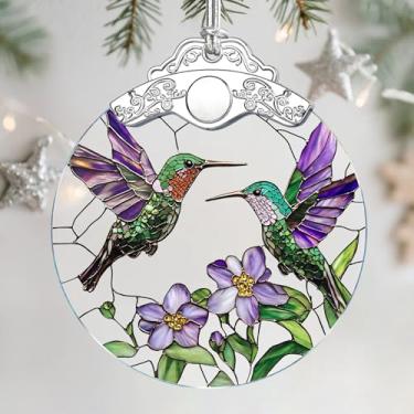 Imagem de Enfeites de Natal - Enfeite de vitral de beija-flor | Decorações de árvore de Natal | Ornamentos pendurados para decoração de casa | Decoração de feriado | Decorações de Natal - Presentes de Natal |