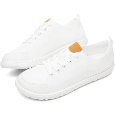 Imagem de HYPOCRUTE Tênis feminino sem cadarço de lona de cano baixo tênis branco moderno casual, Branco, 34