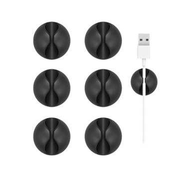 Imagem de Pacote com 6 organizadores de cabos, suporte de carregador, clipes de fio para organizar mesa de cabeceira carregador de telefone de carro, preto
