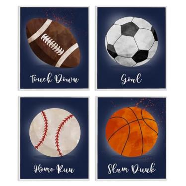 Imagem de Stupell Industries Game On Sports Goals Conjunto de arte giclée emoldurado em preto com 4 peças, design de Christine Simpson Art, 35,5 x 28,5 cm