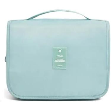 Imagem de Nécessaire Organizadora de Viagem Impermeável em Nylon – Grande Espaço, Múltiplos Compartimentos e Gancho para Pendurar | Azul Claro