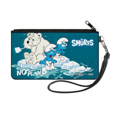 Imagem de Carteira The Smurfs, bolsa com zíper, The Smurfs No Plan B, cena climática de urso polar e logotipo azul, tela