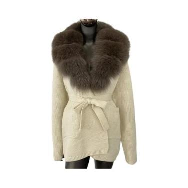 Imagem de Casaco de Pele de Raposa Verdadeira para Inverno - Cardigan Feminino c