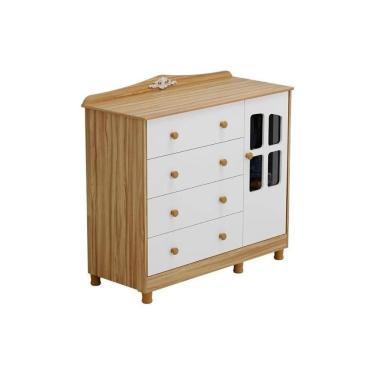 Imagem de Cômoda Bebê Elô C- 1 Porta Cristal E 4 Gavetas Branco-amendoa - Peroba