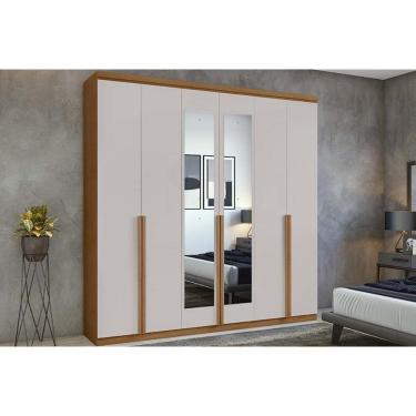 Imagem de Guarda Roupa Casal 6 Portas (2 C- Espelho) E 4 Gavetas Alonzo New Amêndoa-off White - Lopas