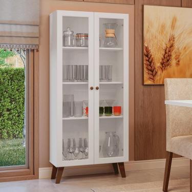 Imagem de Cristaleira 70 Cm 2 Portas De Vidro Com Pés Trapézio Branco-rustic Vik Madesa