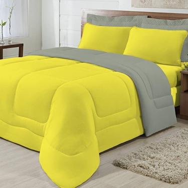 Imagem de Edredom Dupla Face 100% Algodão Malha Casal Gran Moratta 01 Peça - Cinza-amarelo.