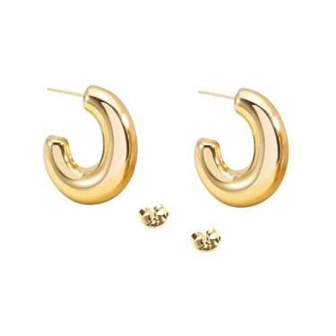 Imagem de Sincerely Hooked Brinco feminino banhado a ouro 18 quilates, grosso, hipoalergênico, ideal para presente, Aço inoxidável banhado a ouro 18 k, Sem pedra preciosa