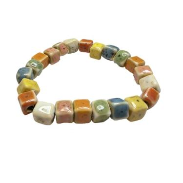 Imagem de Gobelieve Joias hippie, joias hippie para mulheres com contas coloridas de cerâmica esticada, pulseira boêmia